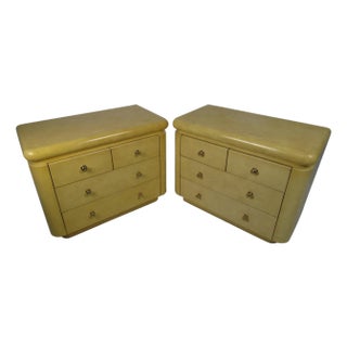 1970s Pair of Mid-Century Modern Karl Springer Style Lacquered Goatskin Chests - 2 Pieces For Sale