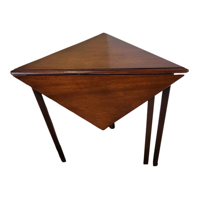 Vintage Chippendale Mahogany Handkerchief Corner Side Table With Drawer For Sale
