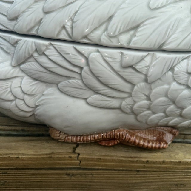 Vintage 1976 Fitz & Floyd Ceramic Goose Swan Soup Tureen W/ Ladle Spoon For Sale In Phoenix - Image 6 of 10