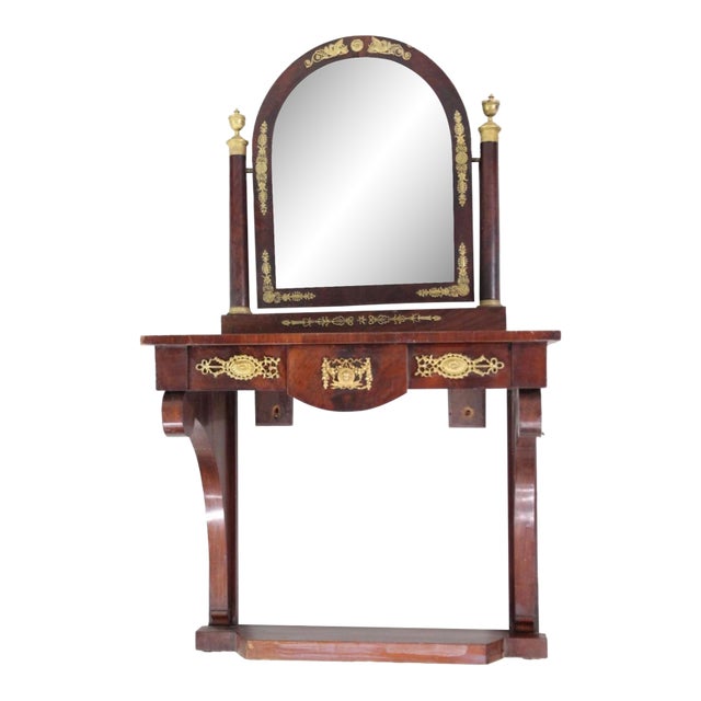 Early 19th Century Swedish or French Empire Majohamy and Gilt Pier or Dressing Table With Mirror For Sale