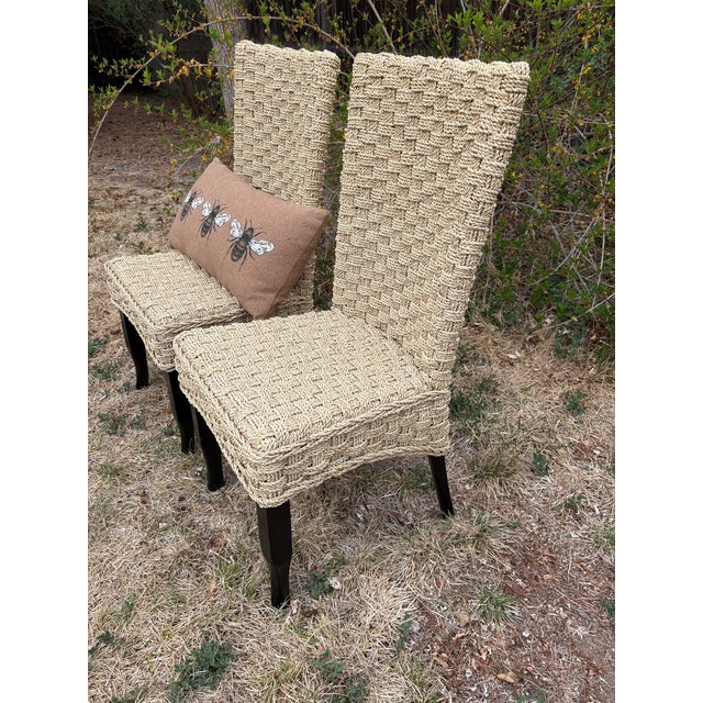 Contemporary Pair of Handwoven Seagrass Dining Chairs | Organic Modern Coastal Style For Sale - Image 3 of 11