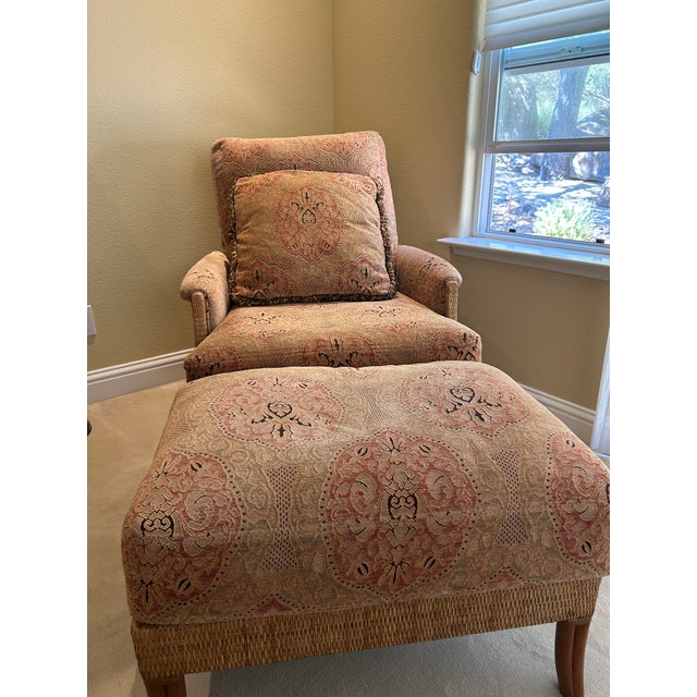 Gold McGuire Umbria Lounge Chair, Ottoman and Throw Pillow For Sale - Image 8 of 9