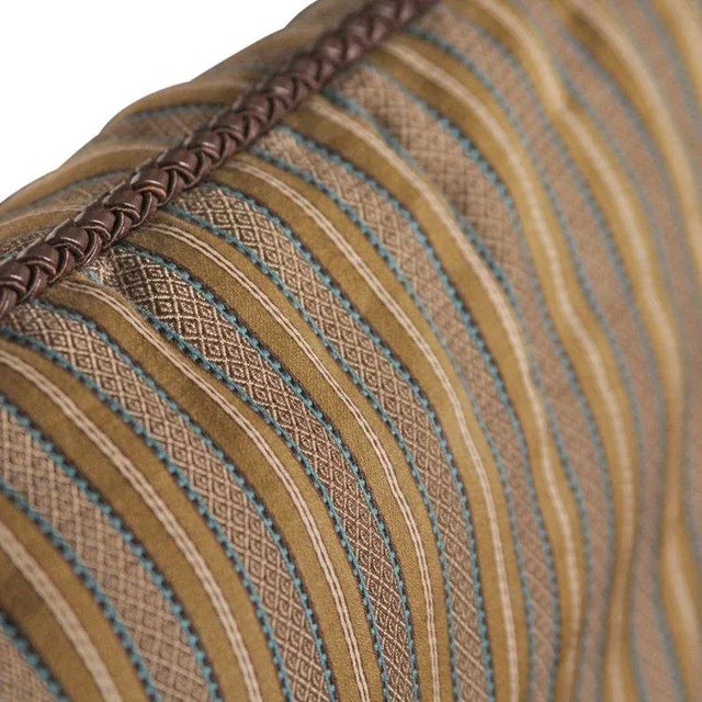 Contemporary Striped Pillows with Leather Piping - a Pair For Sale - Image 3 of 3