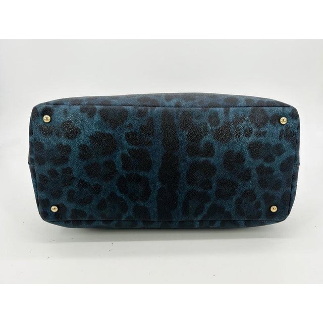 Mid 20th Century Mid 20th Century Dolce & Gabbana Blue Leopard Print Coated Canvas Tote For Sale - Image 5 of 11