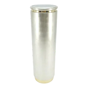 Silver Leaf Gilt Round Cylinder Shape Lighted Pedestal Floor Lamp