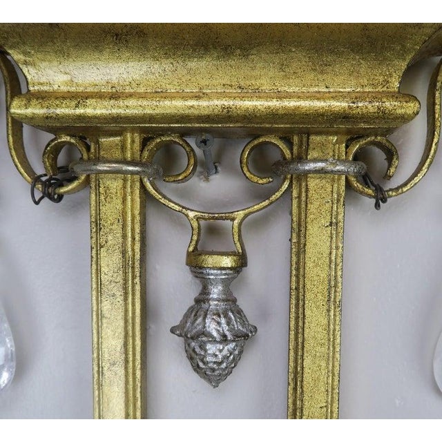 Pair of French Bronze and Rock Crystal 2-Light Sconces For Sale - Image 9 of 13