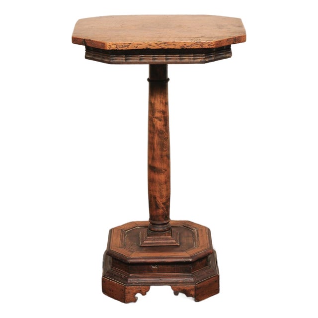English Wooden Pedestal End Table, 19th C. For Sale