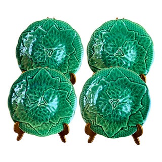 Large Green Leaf Plates from Gien, 1950s, Set of 4 For Sale