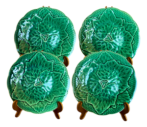 Large Green Leaf Plates from Gien, 1950s, Set of 4