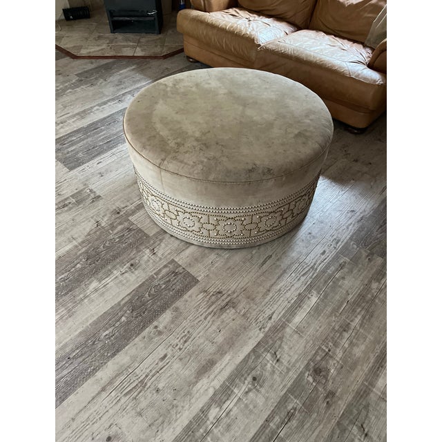 1990s Marge Carson Custom Oversized Round Suede Cocktail Ottoman For Sale - Image 5 of 5