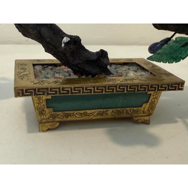 Vintage Gemstone Bonsai Tree Sculpture Asian, Semi Precious Stones, Jade Brass Pot For Sale In Phoenix - Image 6 of 12