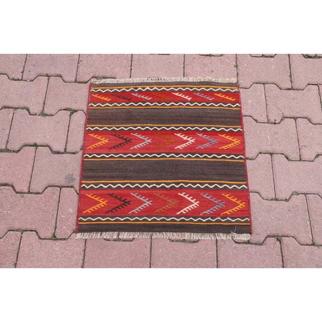 1970s Rustic Southwestern Striped Cicim Square Hand Knotted Natural Kilim Rug For Sale - Image 10 of 10