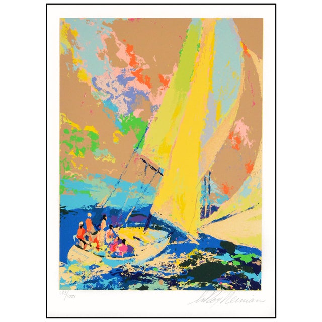Modern Late 20th Century Normandy Sailing Modern Yellow Serigraph LeRoy Neiman For Sale - Image 3 of 7