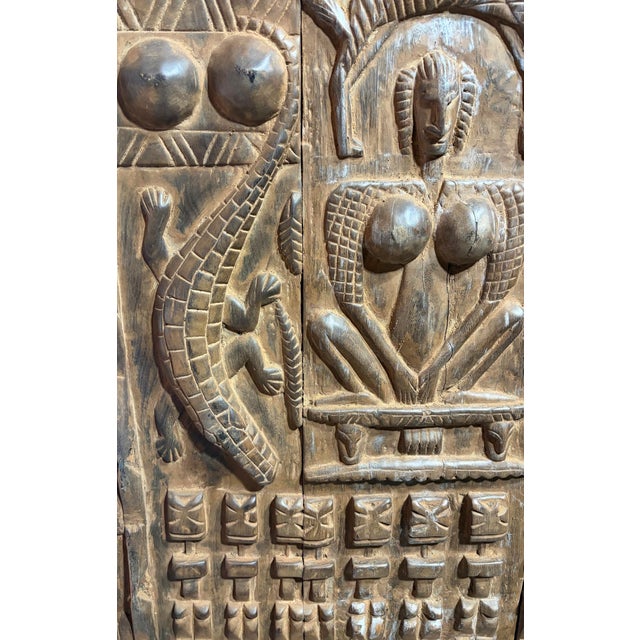 Wood Vintage Dogon Granary Door With Crocodiles /Figures Mali African 70" H For Sale - Image 7 of 10