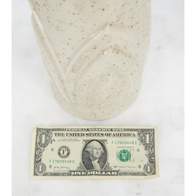 White Pair Mid Century Lotus Motive Ceramic Pottery & Turned Walnut Bases Table Lamps For Sale - Image 8 of 8