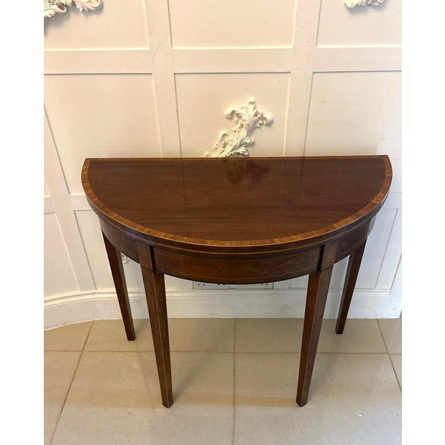 Early 19th Century Antique Georgian Mahogany Demi Lune Console Table and Fold Over Card Games Table, 1800 For Sale - Image 5 of 11