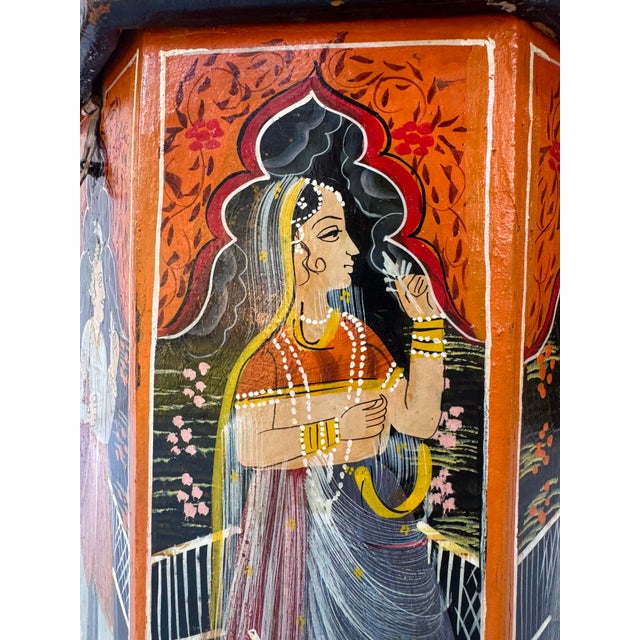 Vintage Indian Mughal Style Hand Painted Octagonal Dowry Box For Sale - Image 6 of 15