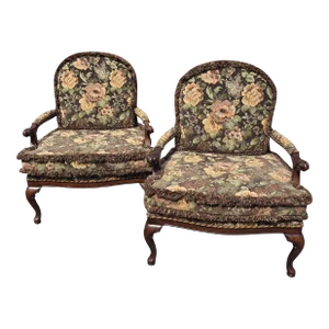 1970s Extra Large Pair of Vintage Parlor Chair With Removable Fringed Cushions