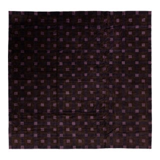 Modern Nepalese Square Wool & Silk Rug Geometric Design in Purple and Brown For Sale