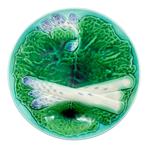 Creil Et Montereau Majolica Cabbage Leaf Asparagus Plate