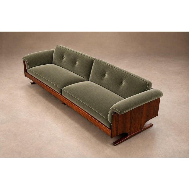 Mid-Century Modern Brazilian Modern Sculpted Sofa in Rosewood & Celadon Mohair by Novo Rumo, Brazil, 1960s — Lot 365 For Sale - Image 3 of 18
