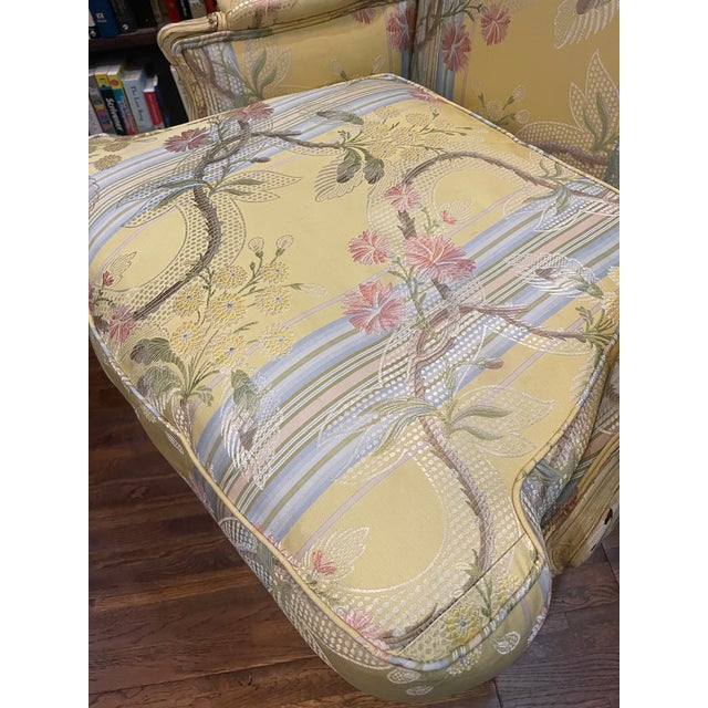 Light Yellow Mid 20th Century French Provincial Floral Louis XV Style Bergere Cabriole Armchair For Sale - Image 8 of 12