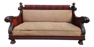 Antique French Victorian Empire Sofa Couch Flame Mahogany Rococo Influenced