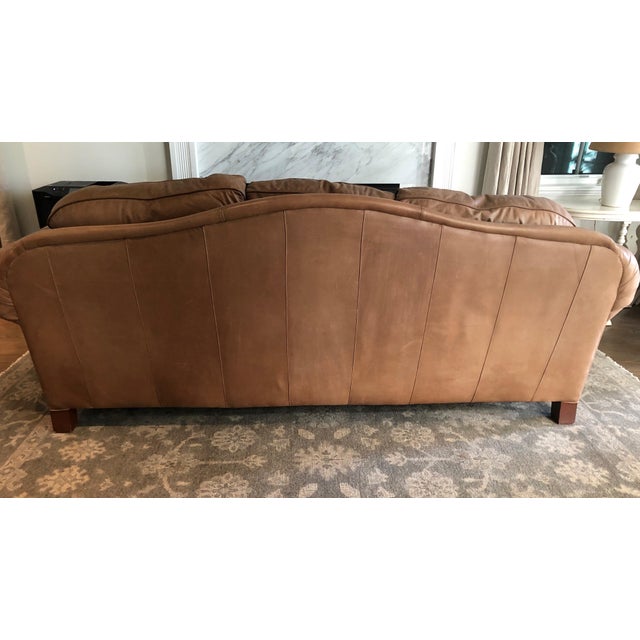 Drexel Heritage Rustic Brown Leather Couch With Brass Nailhead Trim