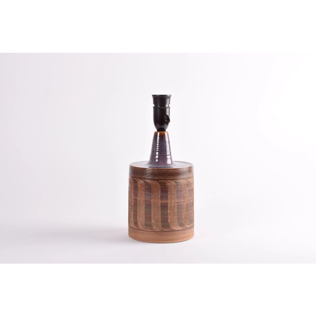 Mid-Century Danish Brown and Purple Striped Ceramic Table Lamp by Jytte Trebbien, 1960s For Sale - Image 3 of 13