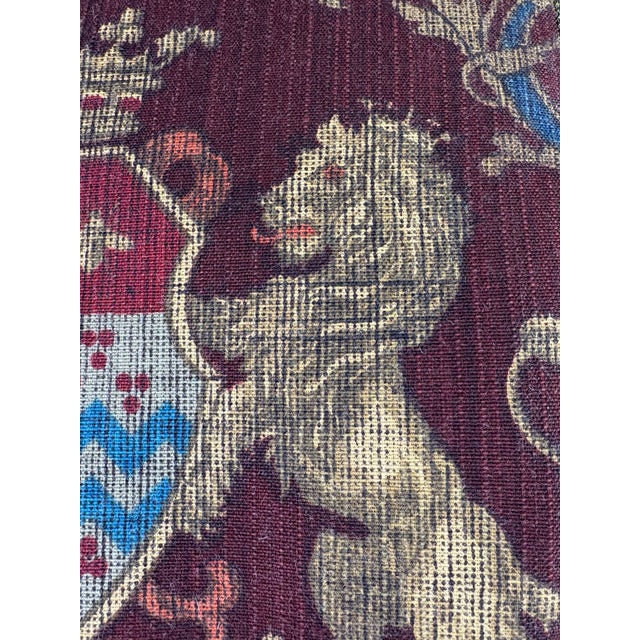 Burgundy Handsome Coat of Arms Banded Cotton Print Pillows/a Pair For Sale - Image 8 of 10