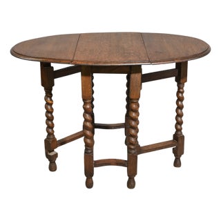 Antique British Oak Barley-Twist Drop-Leaf Gateleg Table, 1920s For Sale