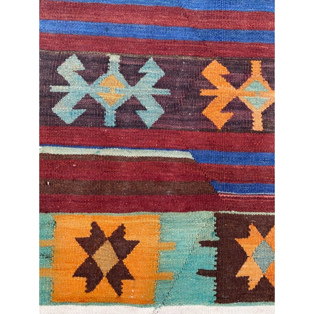 Boho Chic Vintage Geometric Pattern Kilim Rug For Sale - Image 3 of 9