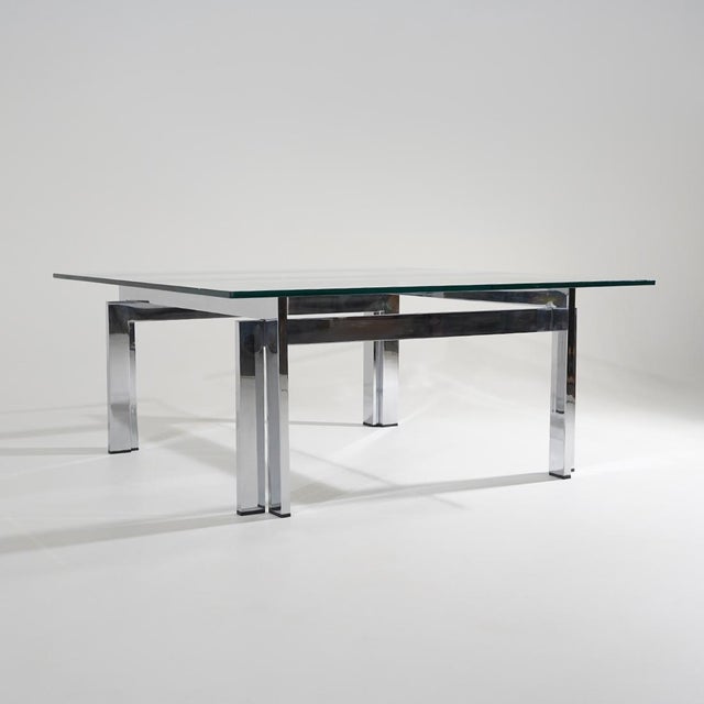 1970s Square Coffee Table in Glass and Steel, 1970s For Sale - Image 5 of 12