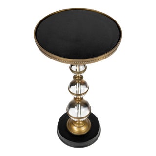 Forella Granite & Acrylic Pedestal Accent Table, Black, Bronze, Clear For Sale