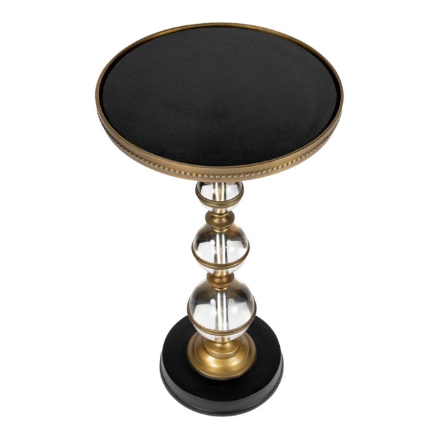 Forella Granite & Acrylic Pedestal Accent Table, Black, Bronze, Clear For Sale