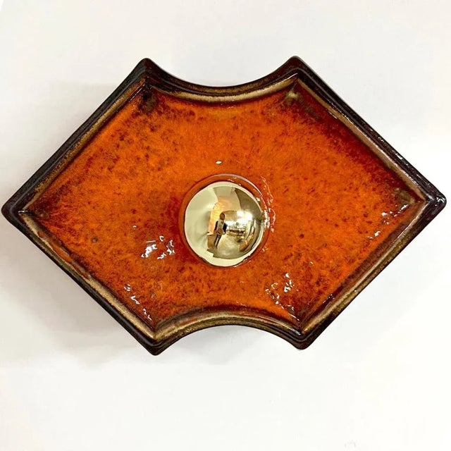 Orange and Brown Ceramic Wall Lights Keramik, Germany, 1970s For Sale - Image 3 of 16