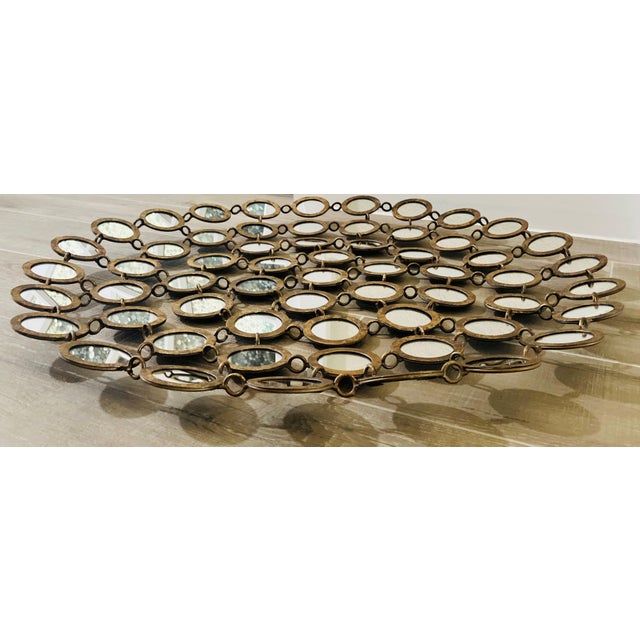 Late 20th Century Late 20th-Century Circles of Mirrors Sunburst-Style Concave Shaped Gilt Metal Wall Mirror For Sale - Image 5 of 12