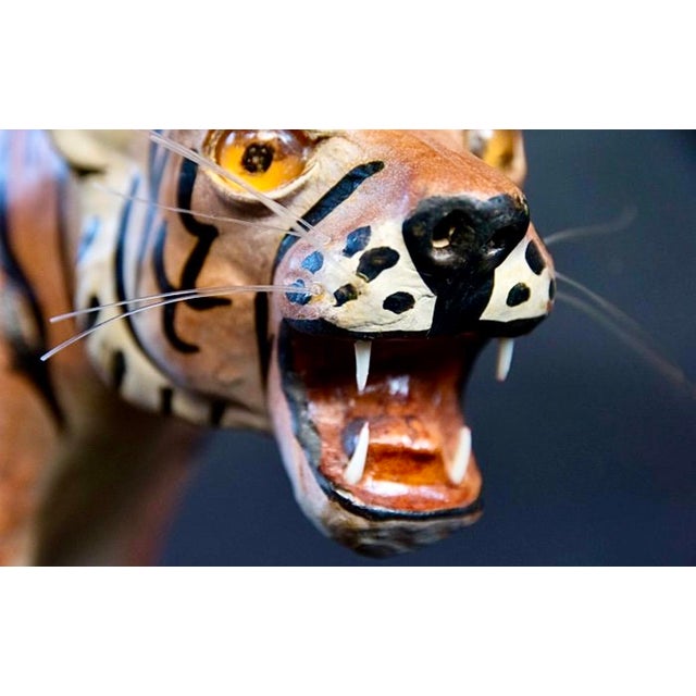 Orange Vintage Leather Sculpture Depicting a Tiger, Italy, 1970s For Sale - Image 8 of 11