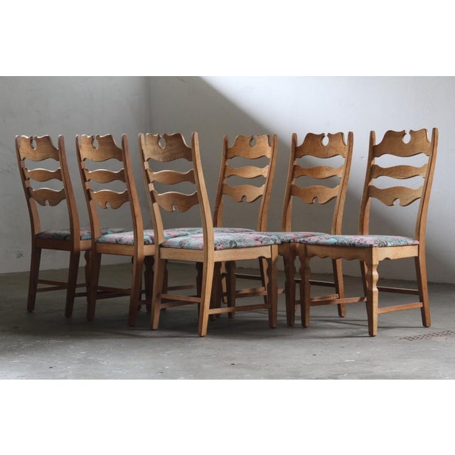 1960s Vintage Danish Highback Razorblade Chairs in Light Oak by Kjærnulf, 1960s, Set of 6 For Sale - Image 5 of 18
