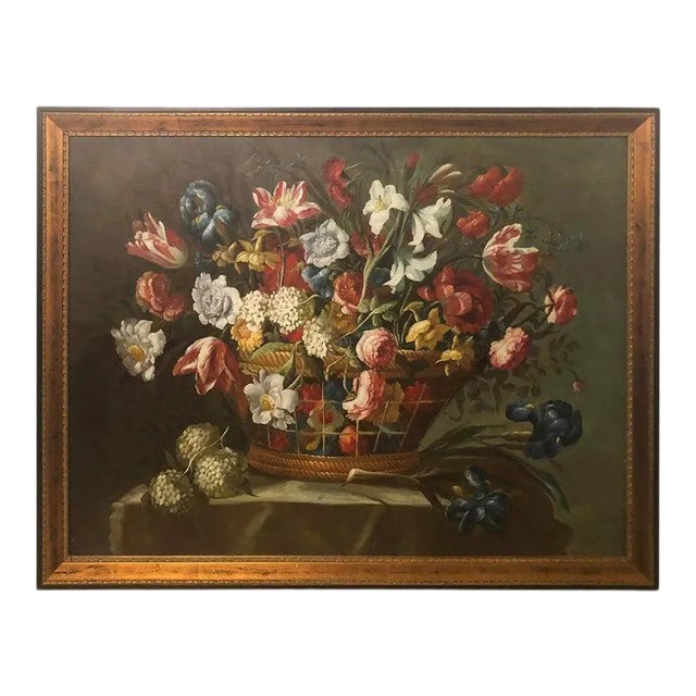 Still Life Flower Bouquet Oil on Canvas, Modern Style, Framed, 1980s For Sale