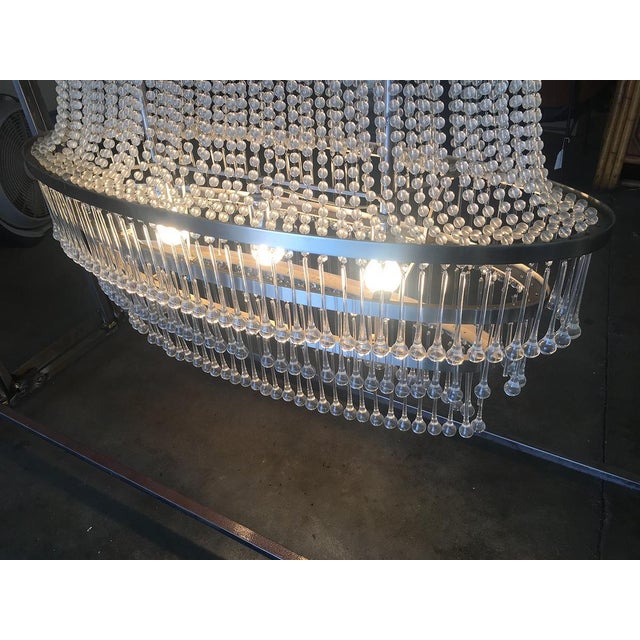 1990s Mid-Century Modern Glass Bead and drops Chandelier Large Satin Nickel Frame For Sale - Image 17 of 18