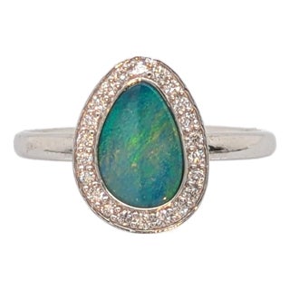 1.08cts Boulder Opal Diamond Ring With Natural Diamonds Accents: 14k Gold, 9x7mm, Size 6.75 For Sale