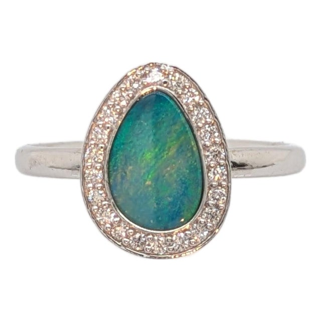 1.08cts Boulder Opal Diamond Ring With Natural Diamonds Accents: 14k Gold, 9x7mm, Size 6.75 For Sale