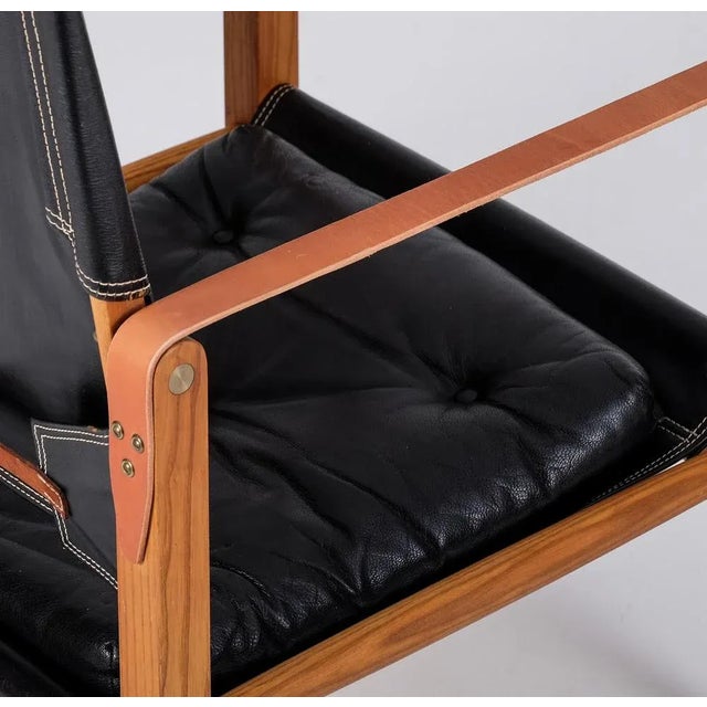 Black Set of Black Leather Safari Chairs attributed to Kaare Klint, 1950s For Sale - Image 8 of 12