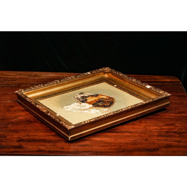 Victorian Antique Oil Painting Portrait of Pet St. Bernard Dog Ornate Gold Frame For Sale - Image 11 of 12