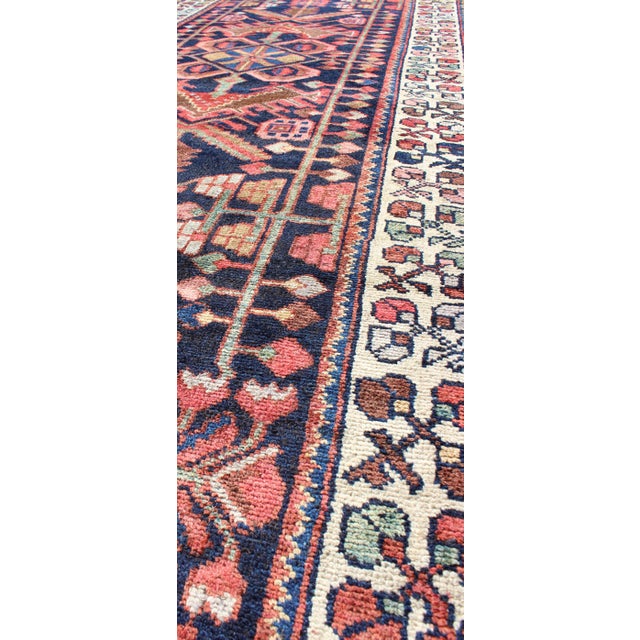 Tribal Midcentury Persian Hamedan Rug in Midnight Blue, Red, Green and Brown For Sale In Atlanta - Image 6 of 7