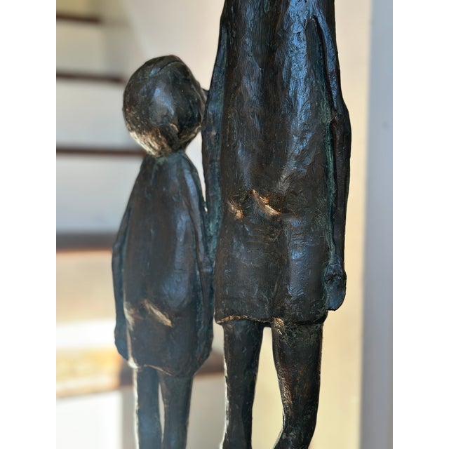 Charcoal Mid-Century Modern Bronze Sculpture of a Mother and Child by Harry Geffert For Sale - Image 8 of 10