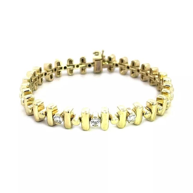 70390 Jose Hess Diamond Gold Bracelet 14k Yellow Bar Dot Link Style For Sale In Miami - Image 6 of 9