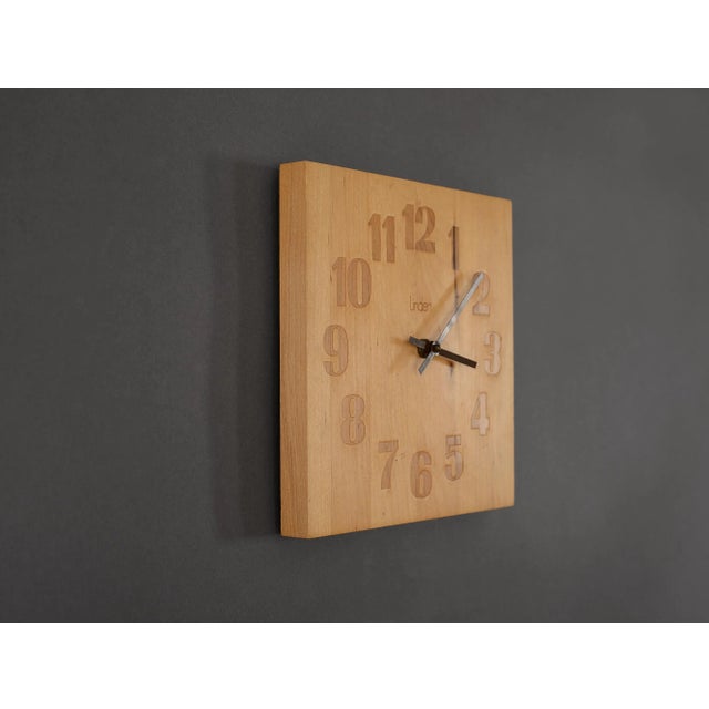 1970s Vintage Danish Modern Linden Square Butcher Block Clock For Sale - Image 5 of 9