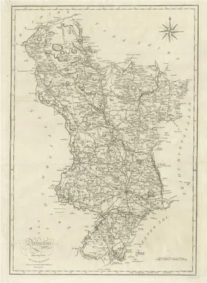 Large Antique County Map of Derbyshire, 1805